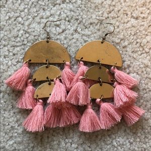 Pink & Gold Tassel Earrings
